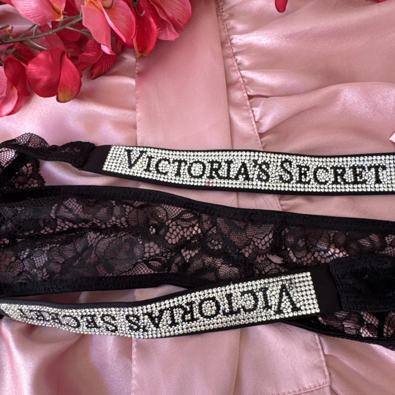 VICTORIA’S SECRET S BLACK RHINESTONE BLING OPEN BOTTOM BRAZILIAN PANTIES NWT