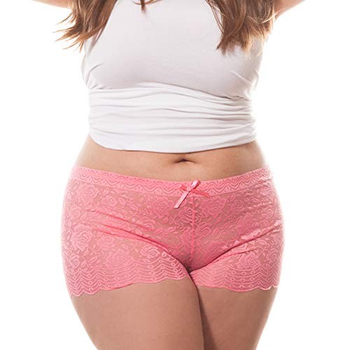 Multi Pack of Women’s Regular & Plus Size Lace Boyshort Panties X-Large Rose