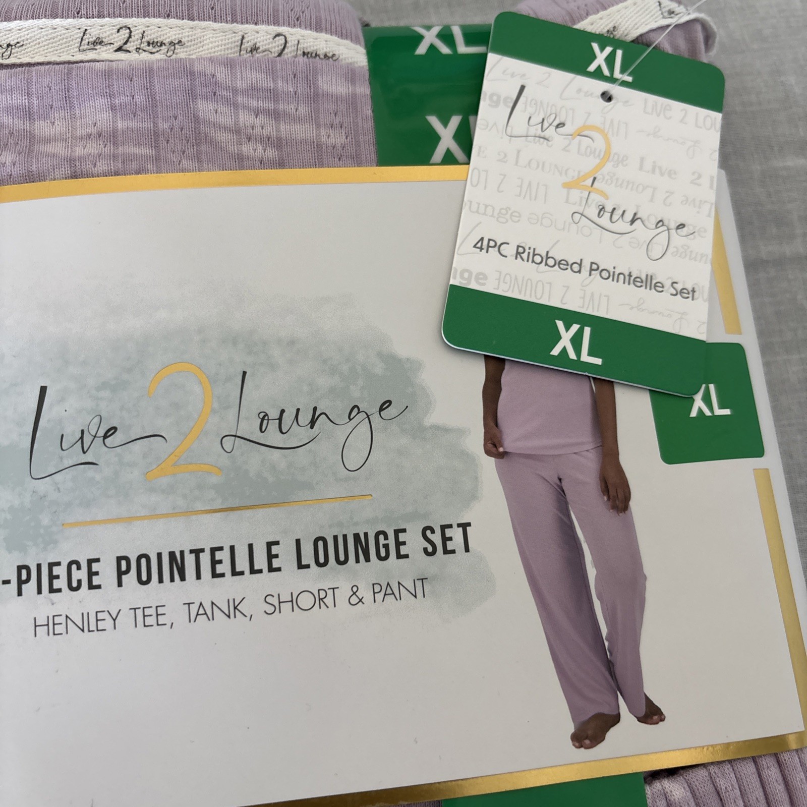 Live 2 Lounge Women’s 4 Piece Pointelle Lounge Wear Pajama Set, Purple, X-Large