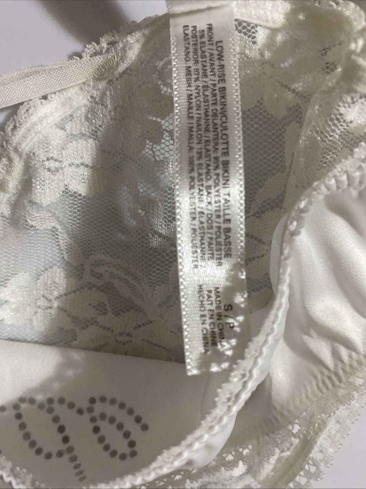 Victorias Secret I DO White Bride Bikini Panties Small Satin Lace V Lace-up Back