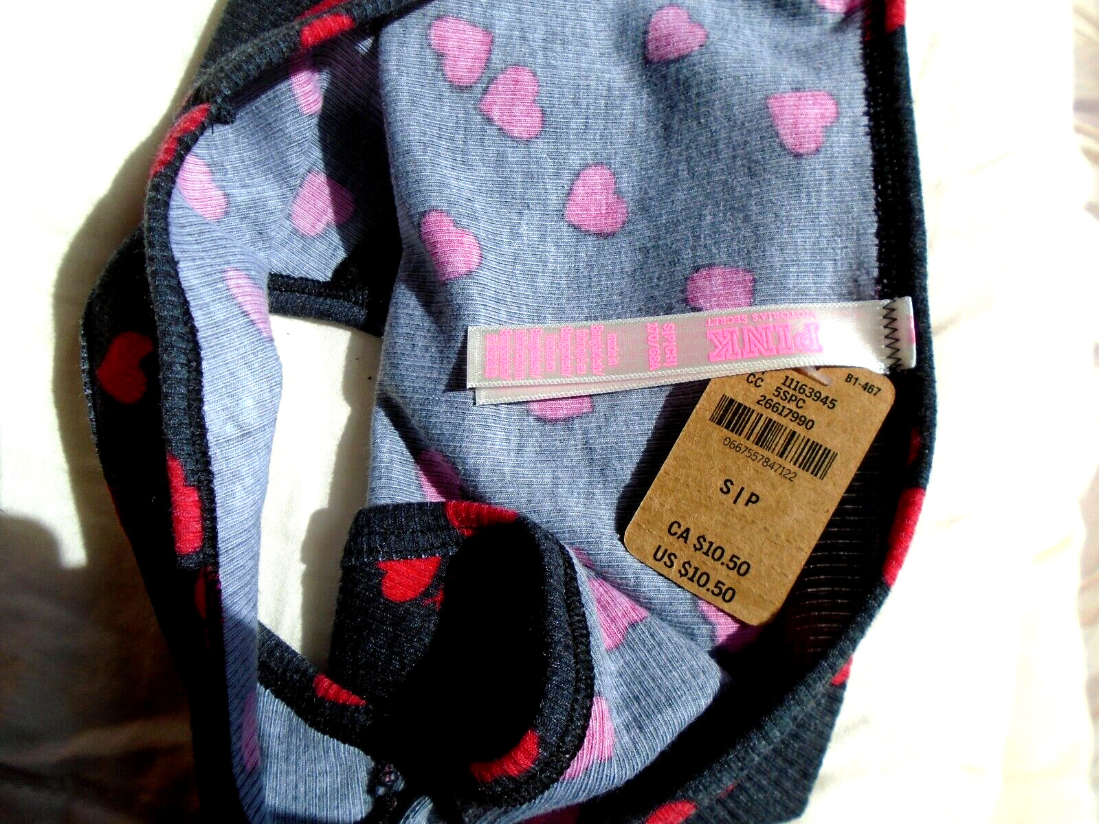 NEW red heart black dark gray Victoria Secret PINK Ribbed Cotton Bikini small