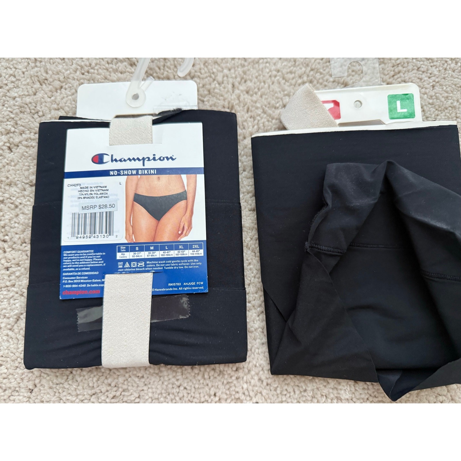 Champion Women’s No-Show Bikini Underwear Black Size L Seamless Stretch