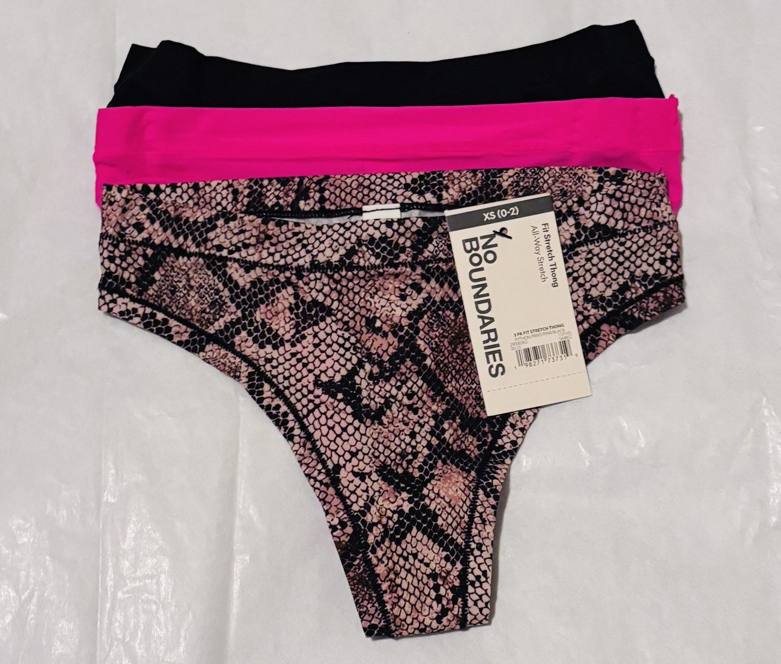 No Boundaries Ladies 3 Pack Animal Print/ Pink/Black Thongs Size XS (0-2)- New