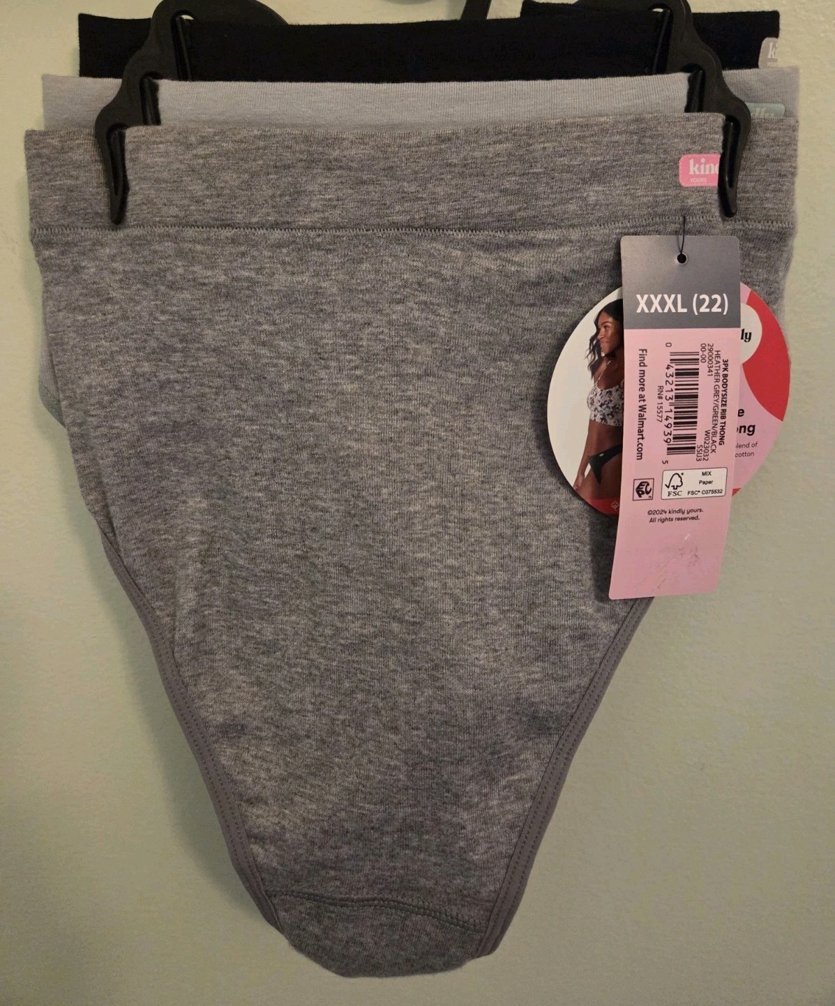 Kindly Yours Women’s XXXL 22 Cotton Thong Underwear Gray Black Gray #10726