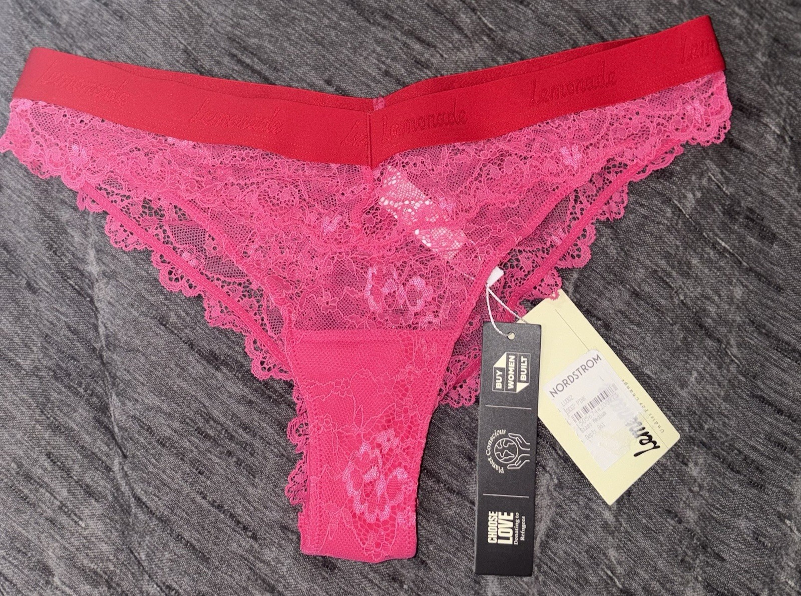 Lemonade Dolls Deep Pink Lace V Brazilian Underwear NEW Medium