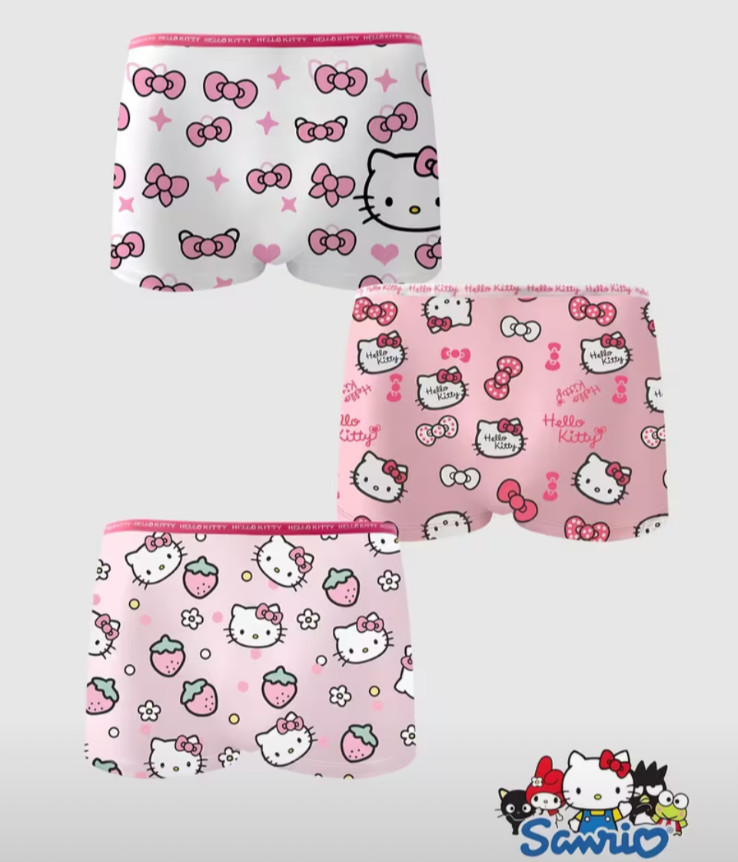 Sanrio Hello Kitty Pink Multicolor Cartoon Kawaii Boyshort Panties 3 Pack size M
