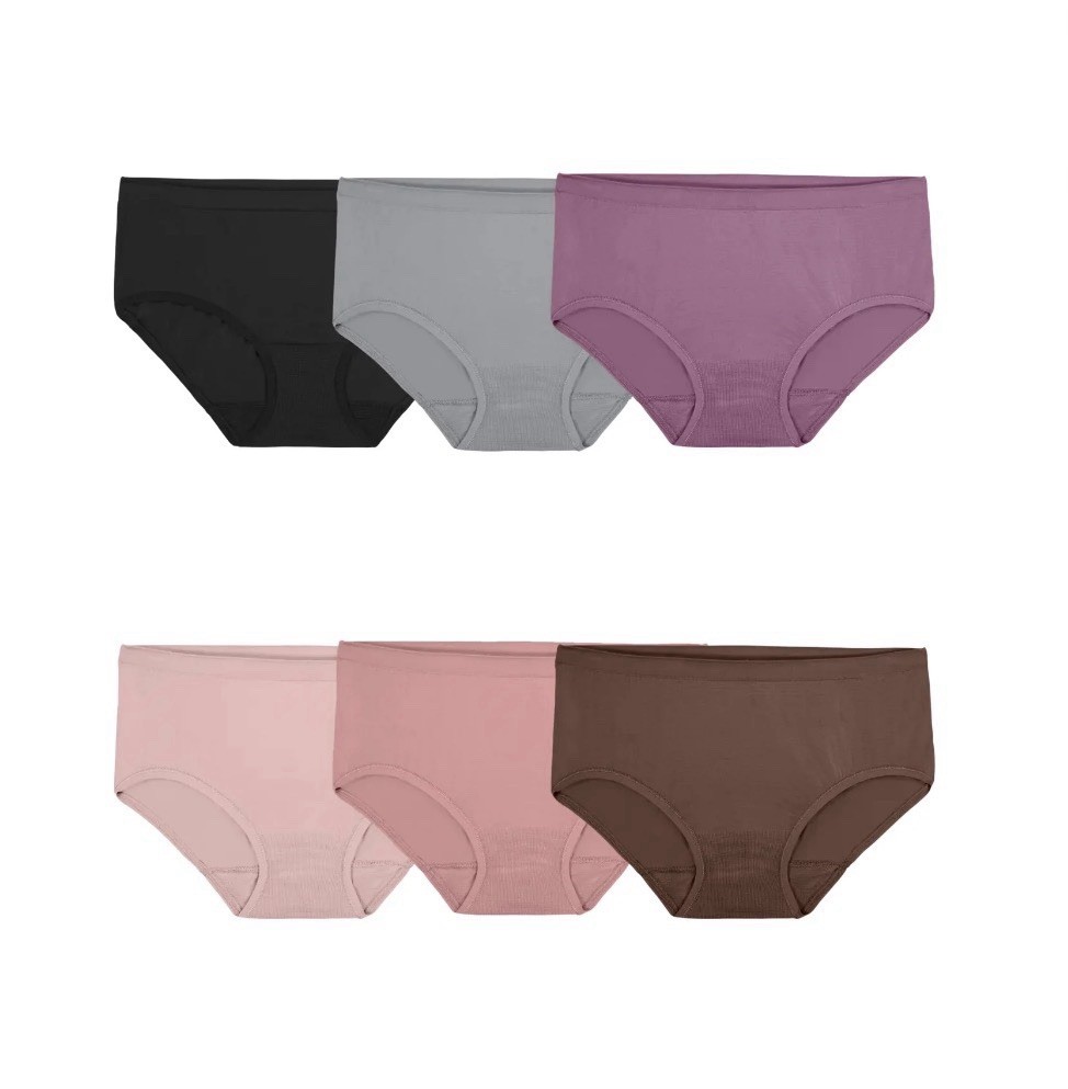 6-Pack FRUIT OF THE LOOM Women’s 6/M Briefs 360 Stretch Seamless • Colors