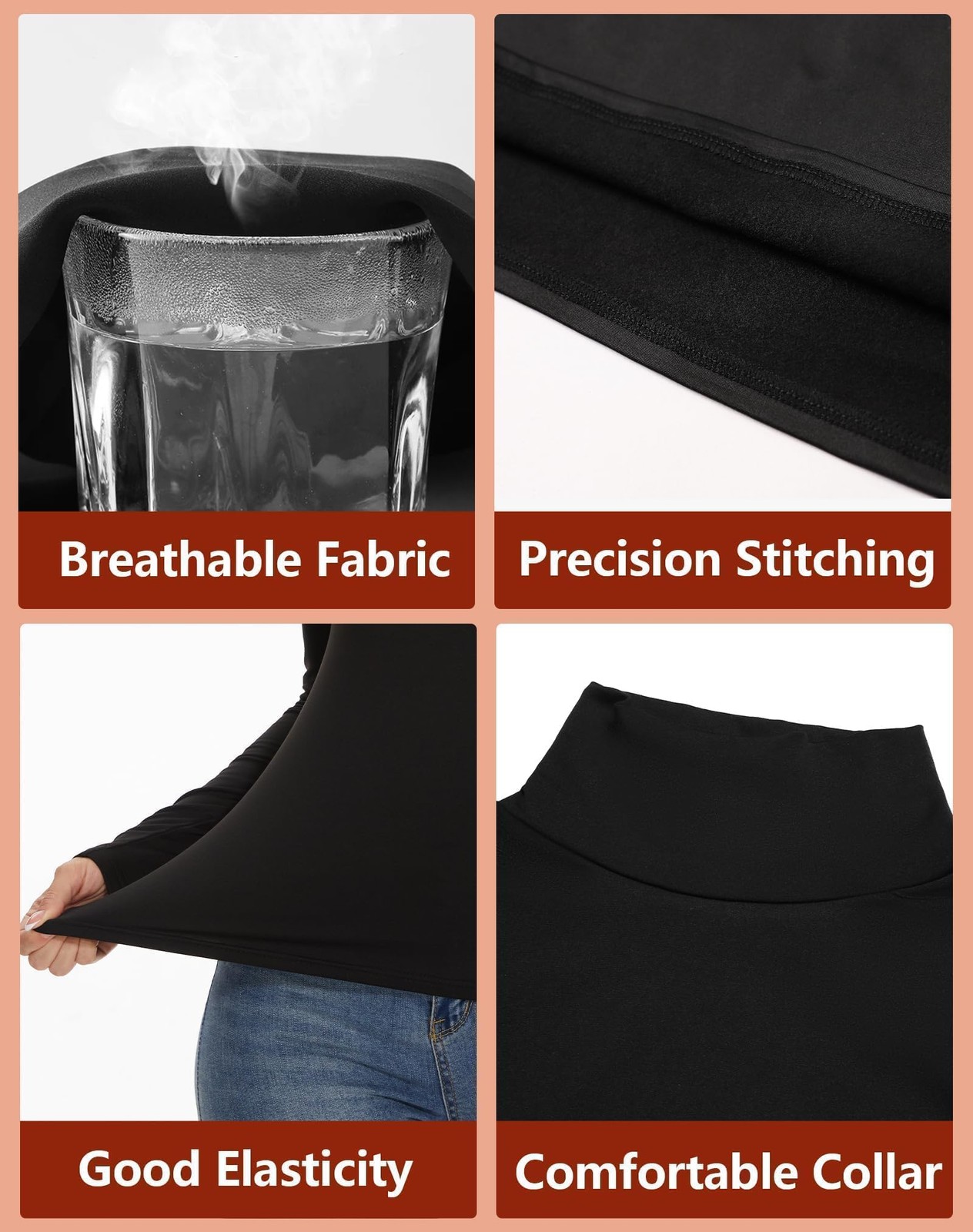 4 Pack Women’s Thermal Turtleneck Shirts, Women Turtle Neck Fleece Lined Comp…