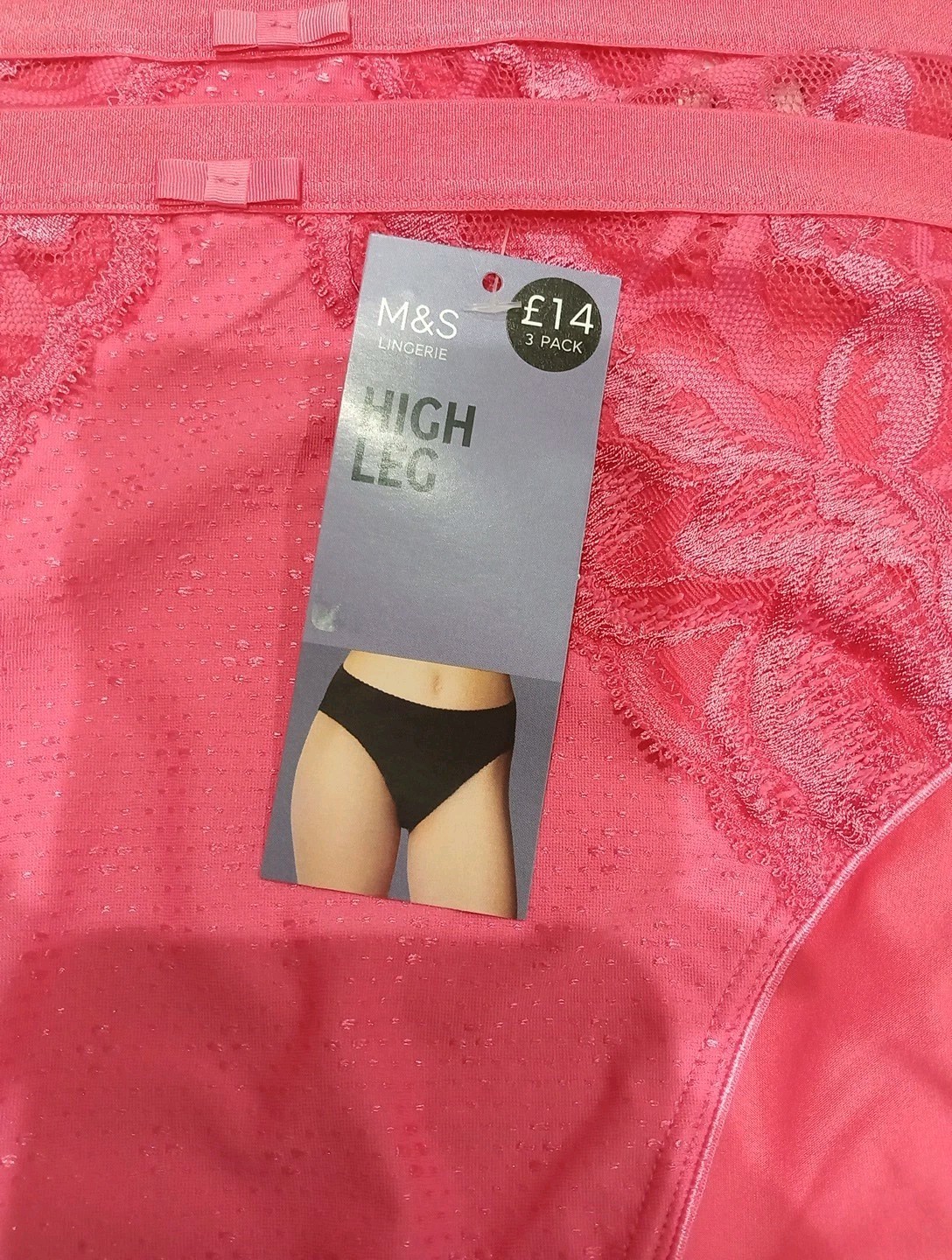 M&S Collection 3pk Wildblooms High Leg Knickers Size 14 WATERMELON