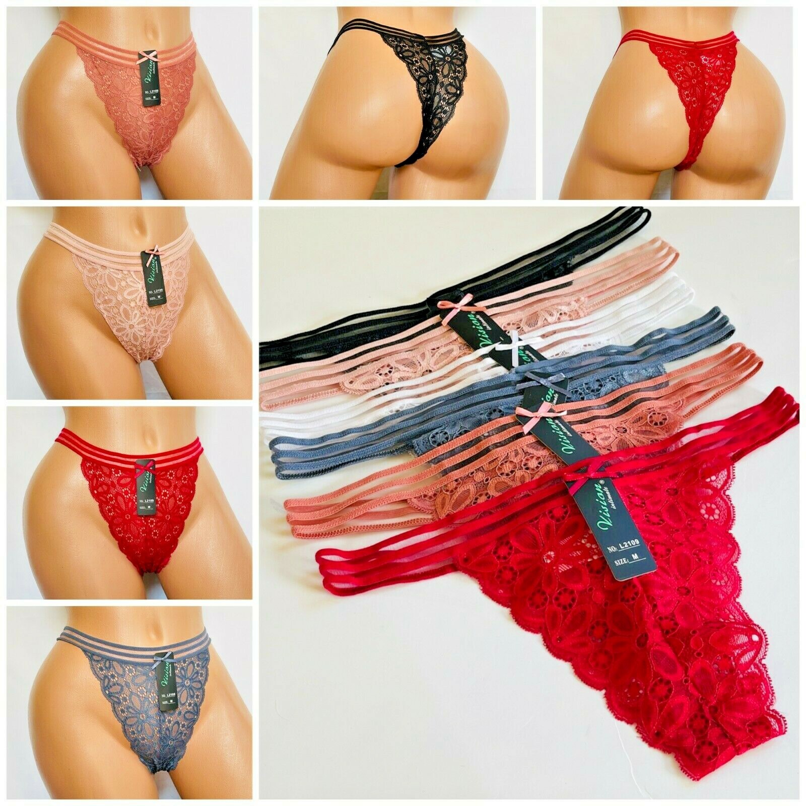 Women Thong Tangas Undies PANTIES 6 OR 12 lace sexy UNDERWEAR G-STRING 2109 S-XL