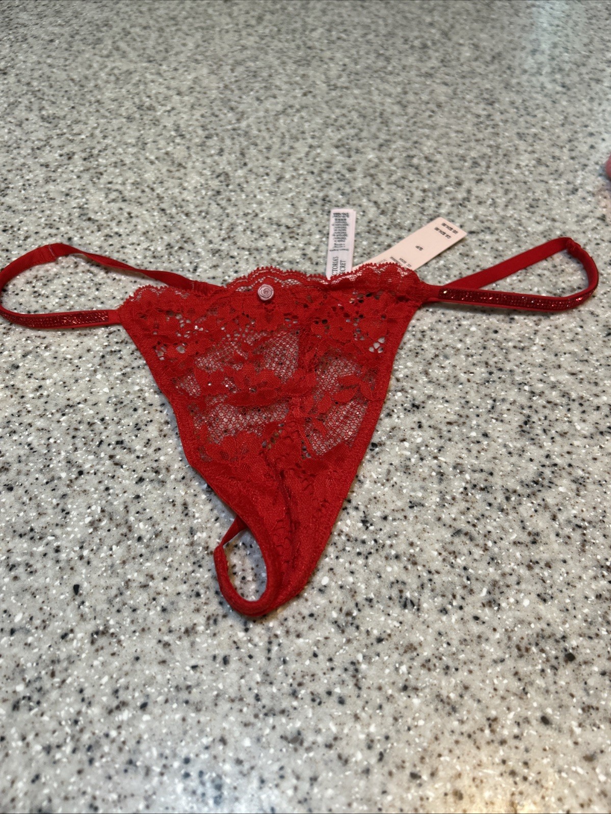VS NWT DREAM ANGELS Lace Bow Bk V string Panty NEW S/P Red