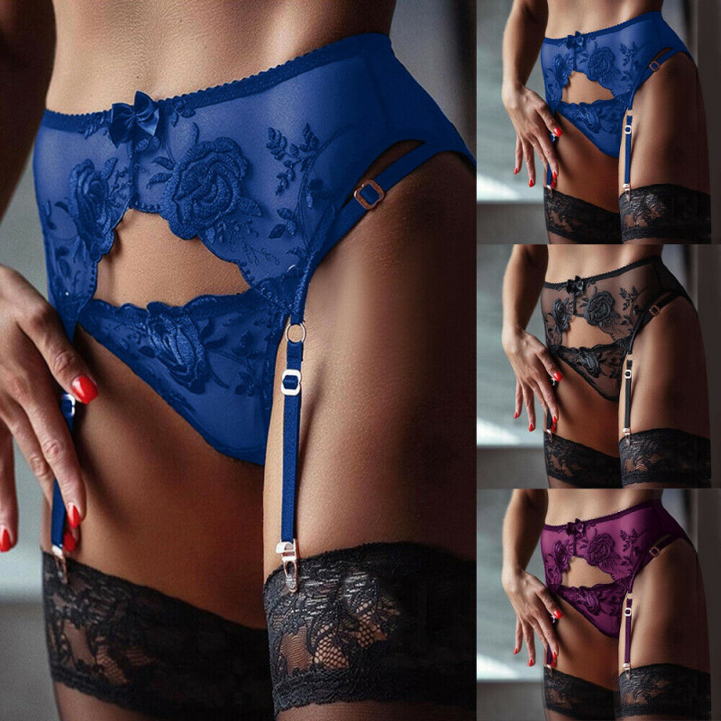 Womens Knickers Briefs Suspender Garter Belted Underwear Sexy Mesh Lace Panties