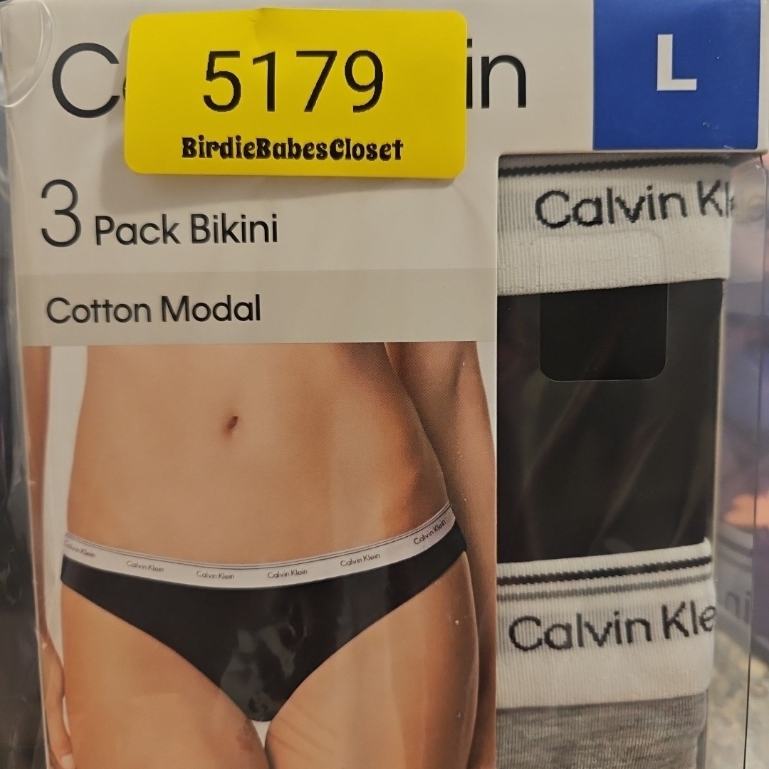 NEW Calvin Klein 3-Pack Women’s Large Stretch Bikini Panties Black, Gray, White
