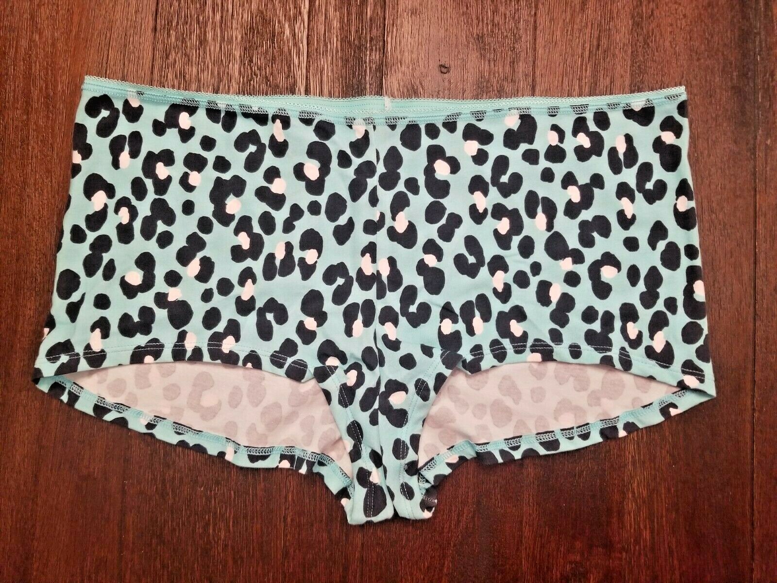 NORDSTROM Blue Leopard Animal Cotton Spandex Boyshort Boxer Panties 1X = 14W 16W
