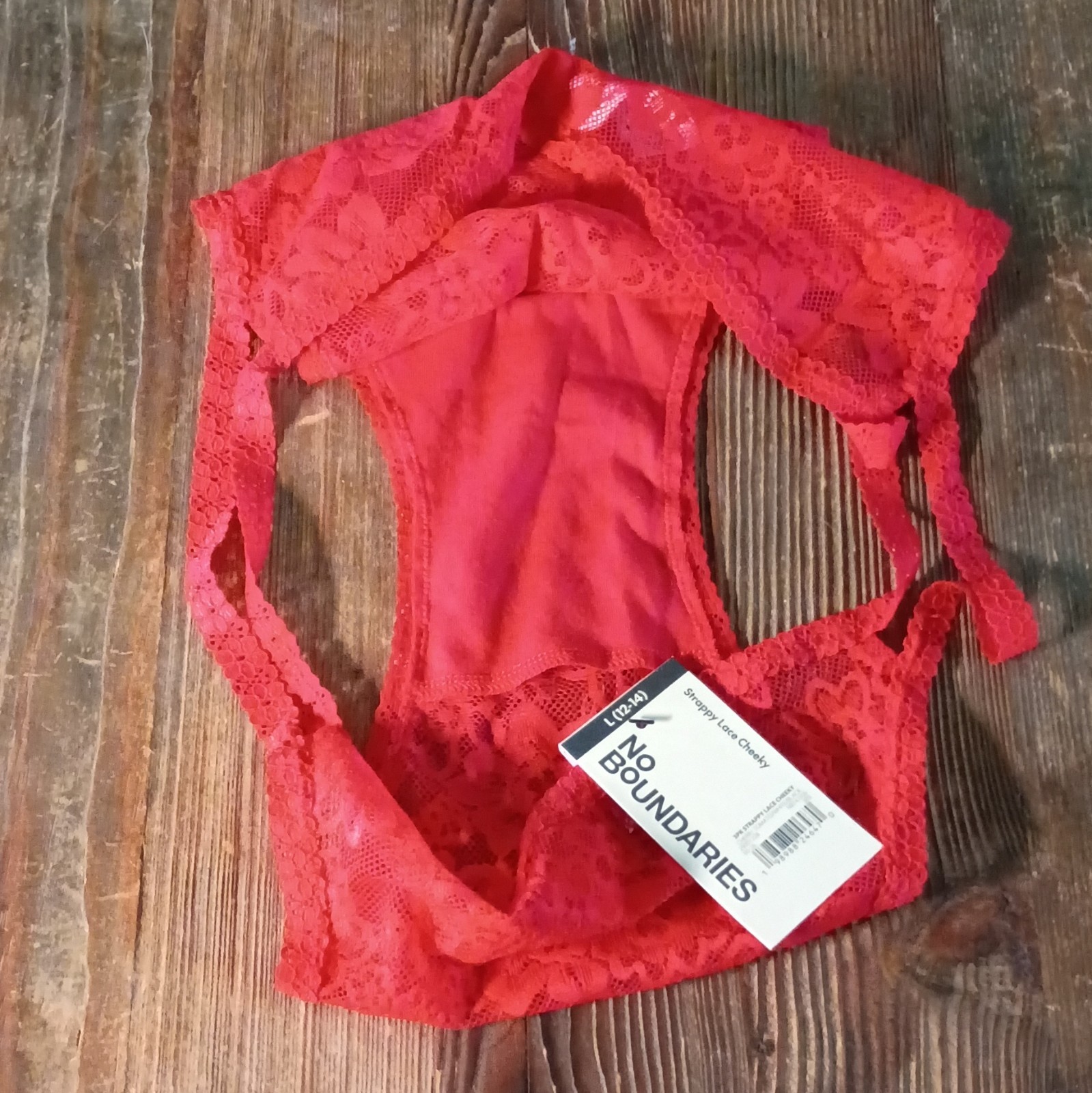No Boundaries Women’s Red Lace Floral Cheeky Panties L (12-14) Stretch Sheer