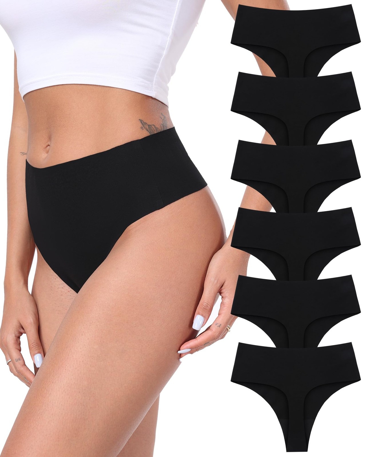 Women’s Cotton Thongs Seamless Underwear No Show Ladies Thong High Waisted Co…