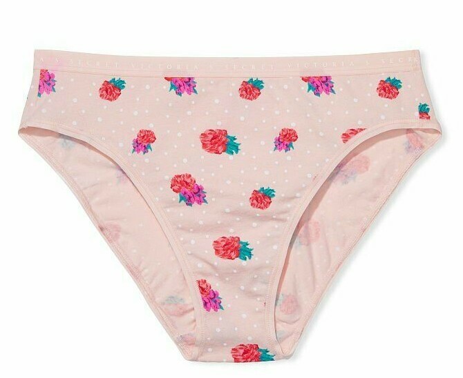 L XL Pink Dot Floral Stretch Cotton Victorias Secret High-Leg Waist Brief Pantie