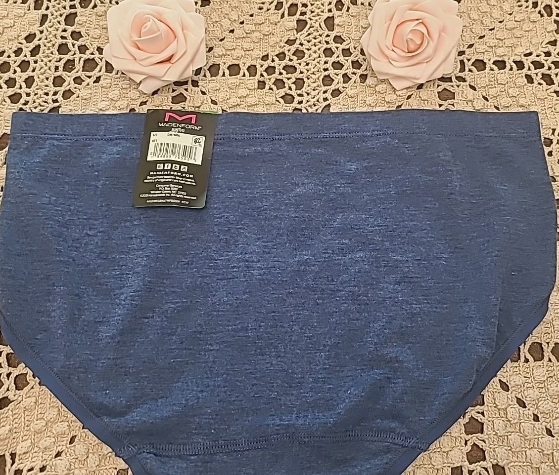 MAIDENFORM Comfort Devotion Naturally Soft Heather Navy Bikini Sz L/ 7 ~ $13.00