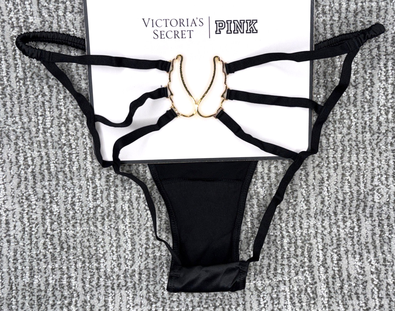 Victoria’s Secret NWT XL Black Angel Wing Hardware Strappy Open Bikini Panty