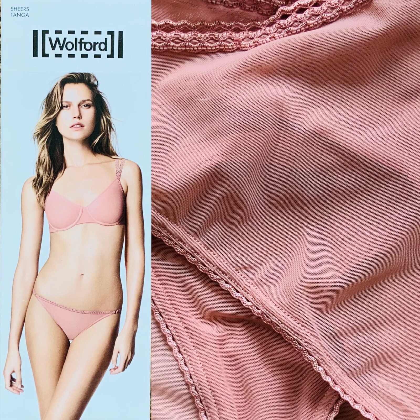 Wolford | Sheers Tanga #69756 in Ash Rose 3078 | Size Large ~ Discontinued Style