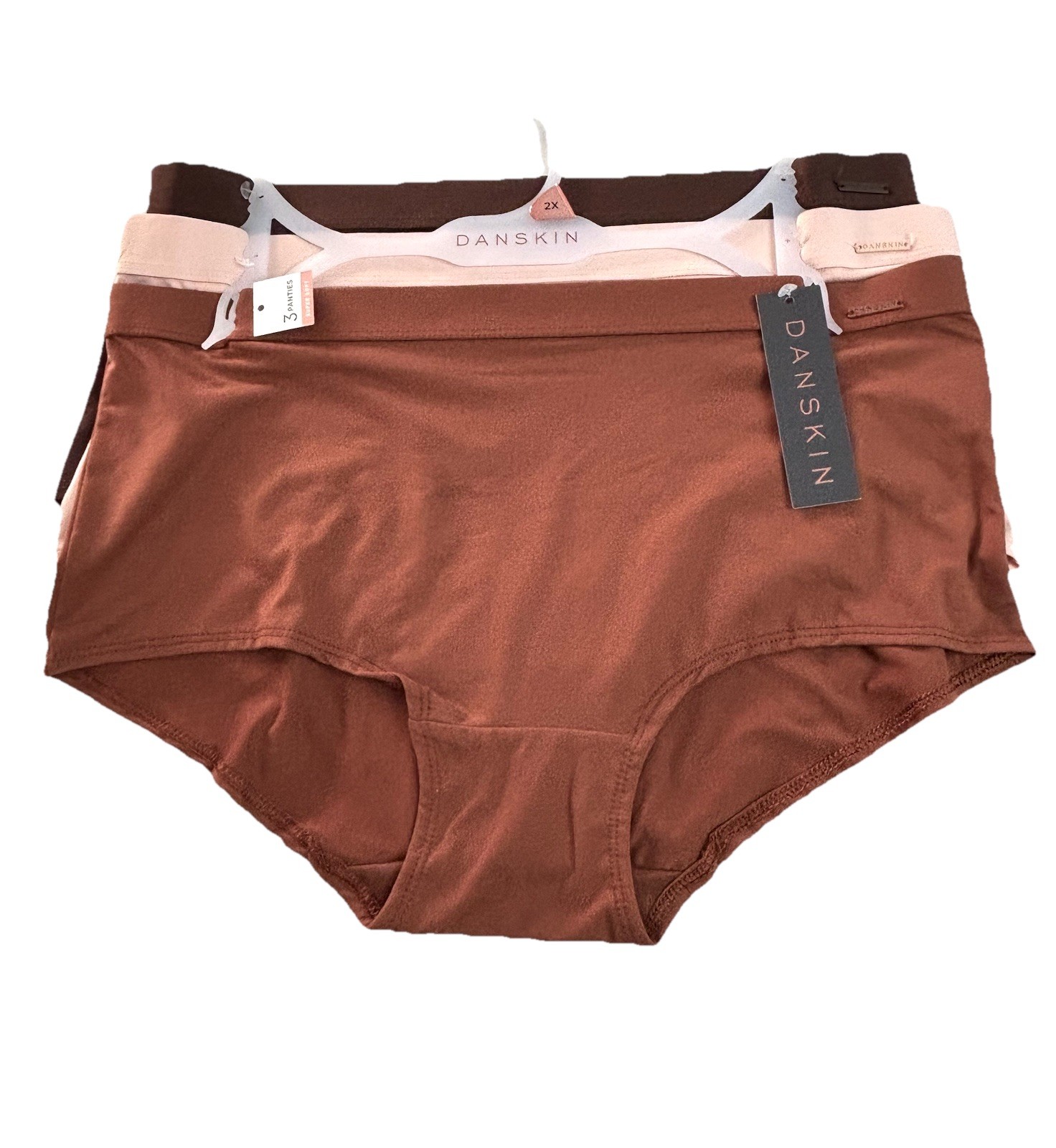 DANSKIN WOMEN PLUS 2X MID RISE BRIEFS PANTIES 3 PACK SUPER SOFT NO RIDE SOLIDS