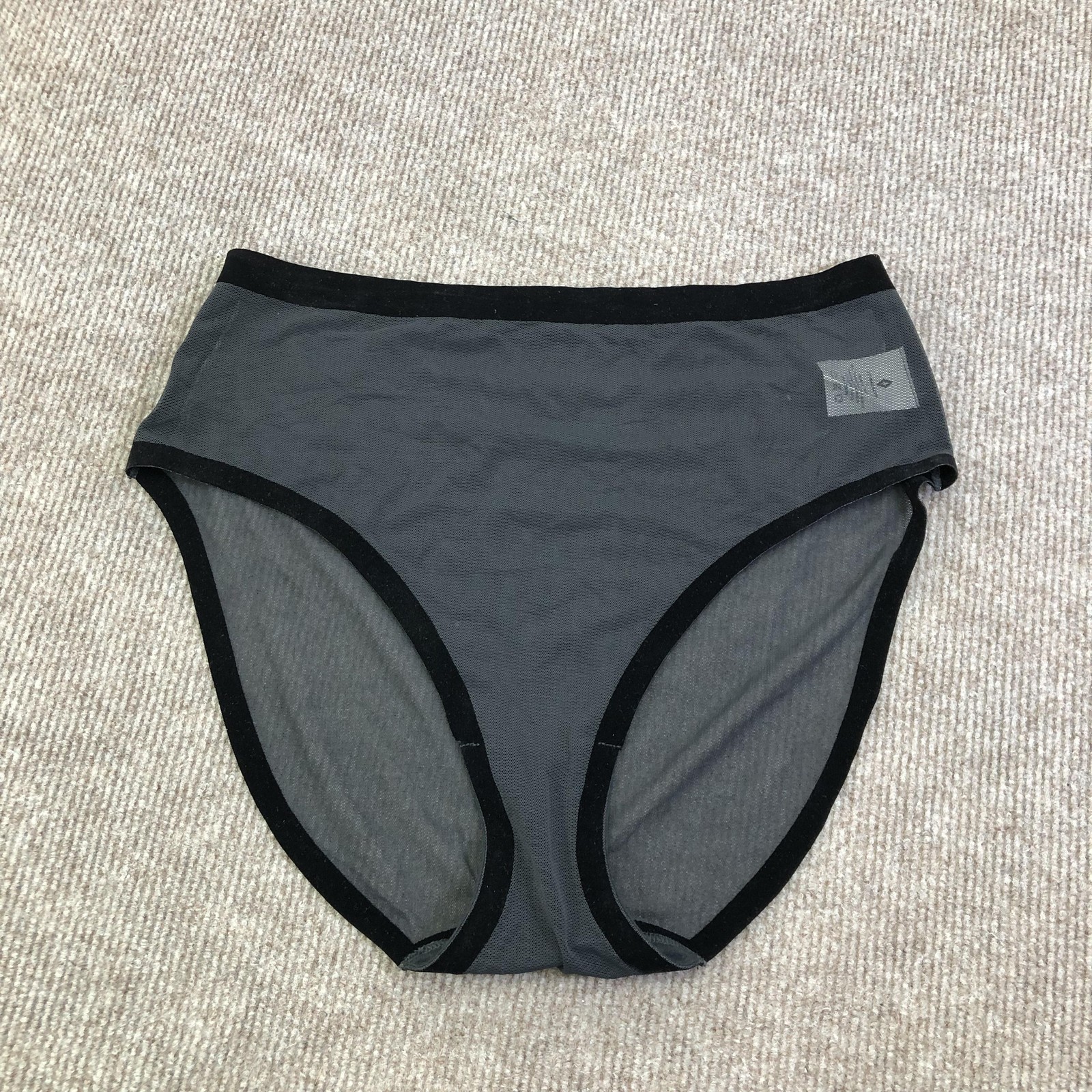 EBY Underwear Womens L Gray Mesh High Waist Brief Panties Sheer Stretch