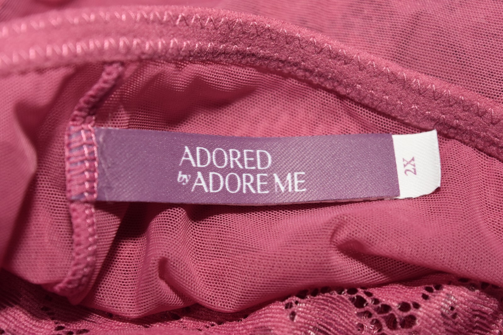 Adorned Adore Me Sheer Mesh Back Lace Front Bikini Panty XXL 2X 2XL Rose Blush