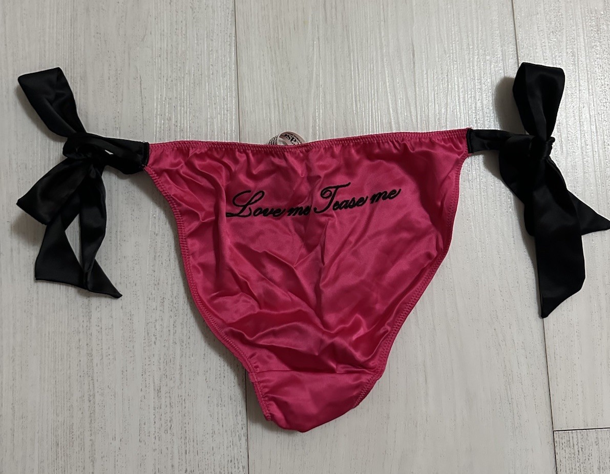 NWT Victoria’s Secret Tease Cheeky Satin Tie Side Sz S Pink “Love Me Tease Me”