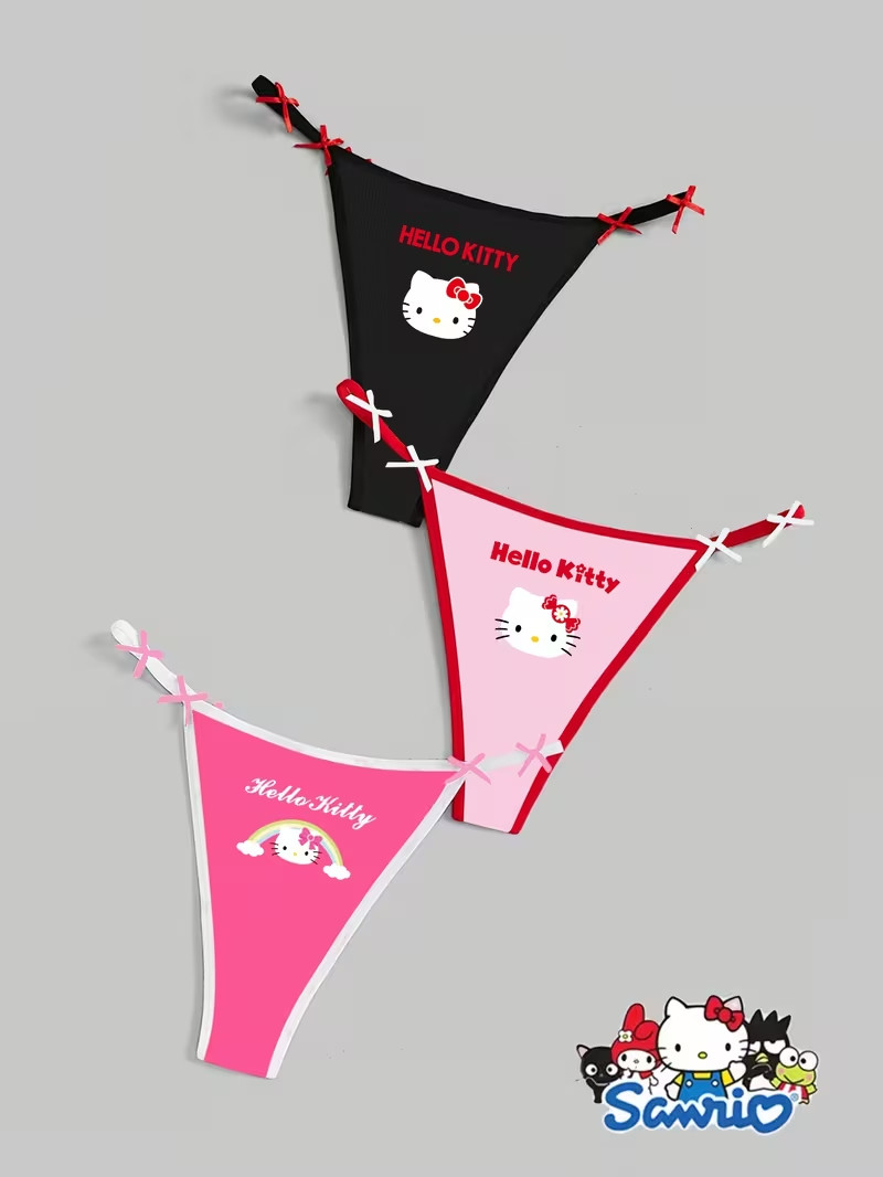 Sanrio Hello Kitty Pink Cute Cartoon Kawaii G-String Thong Panties – Pack of 3