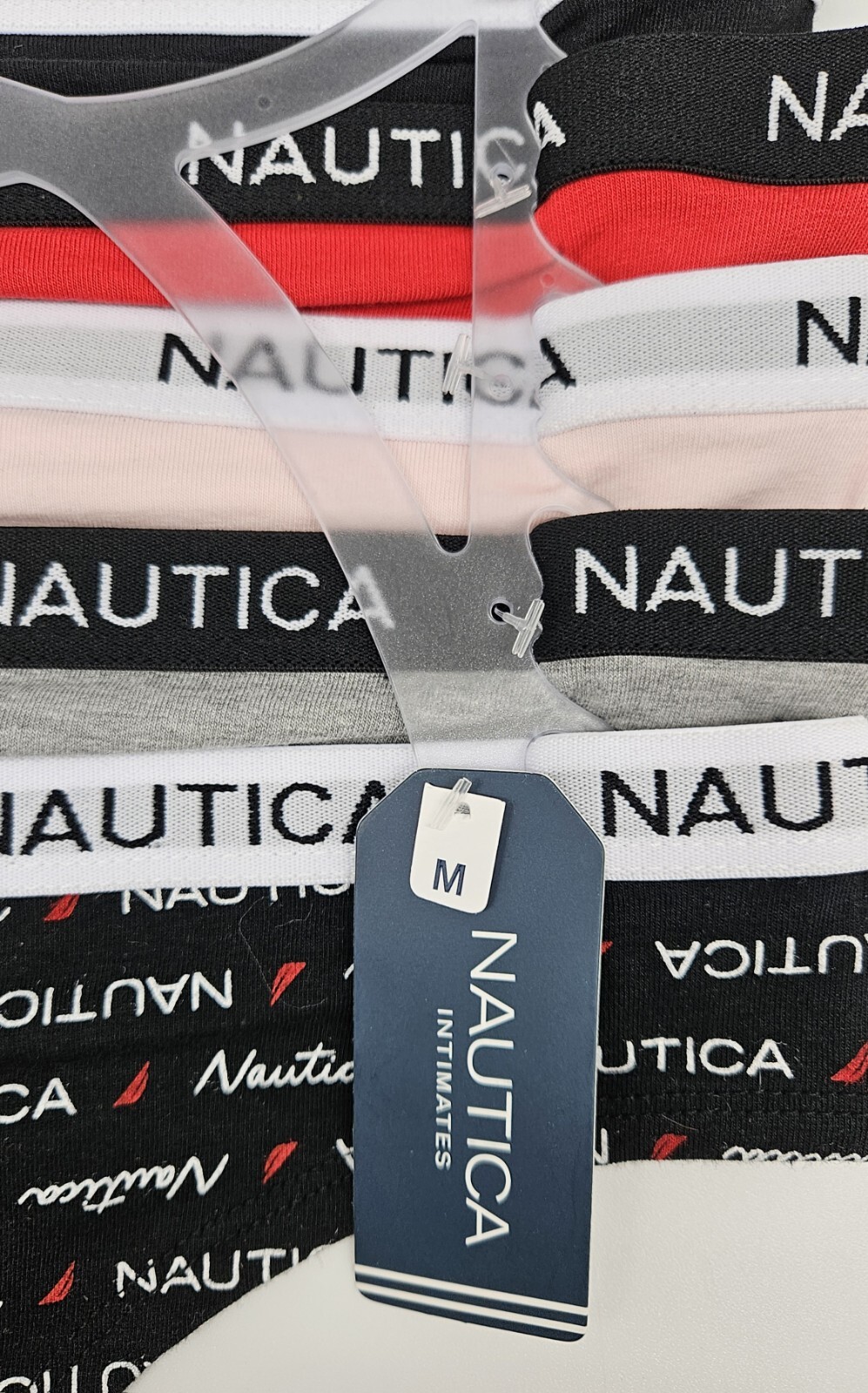 5Pk NAUTICA Women’s S M L XL Cotton Logo Thong Panties Black White Gray Red Pink