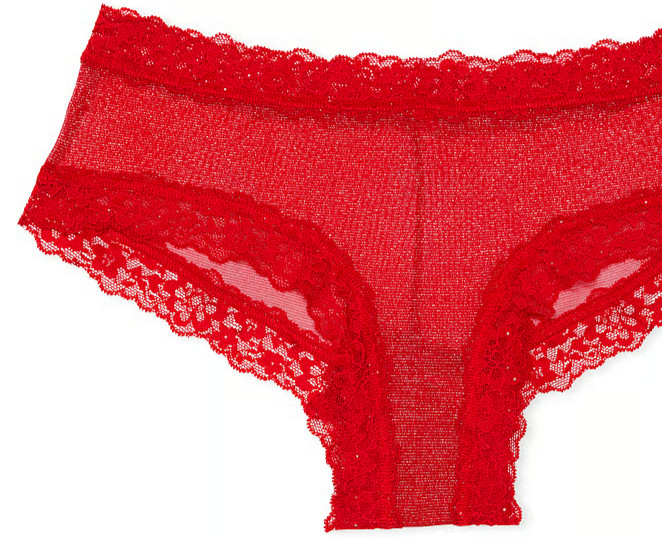 S Red SHIMMER Victoria’s Secret Stretch Cotton Lace-Waist & Leg Cheeky Pantie