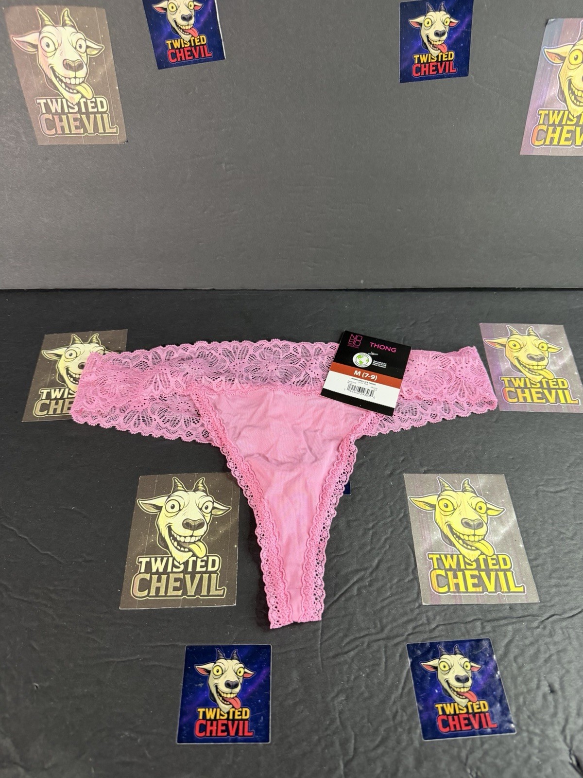 No Boundaries Women M 7-9 Thong Micro Lace Mesh Nylon Spandex Sexy Petal Pink