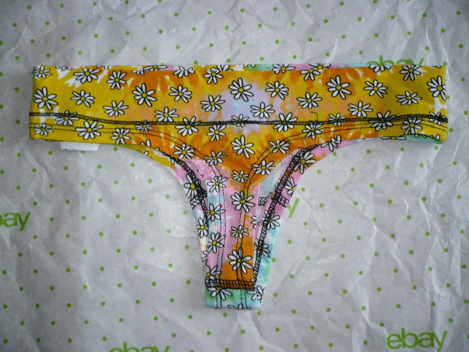 Rue 21 Women’s Cotton Thong Panties MEDIUM Retro Tie Dye W Daisy Flowers NEW