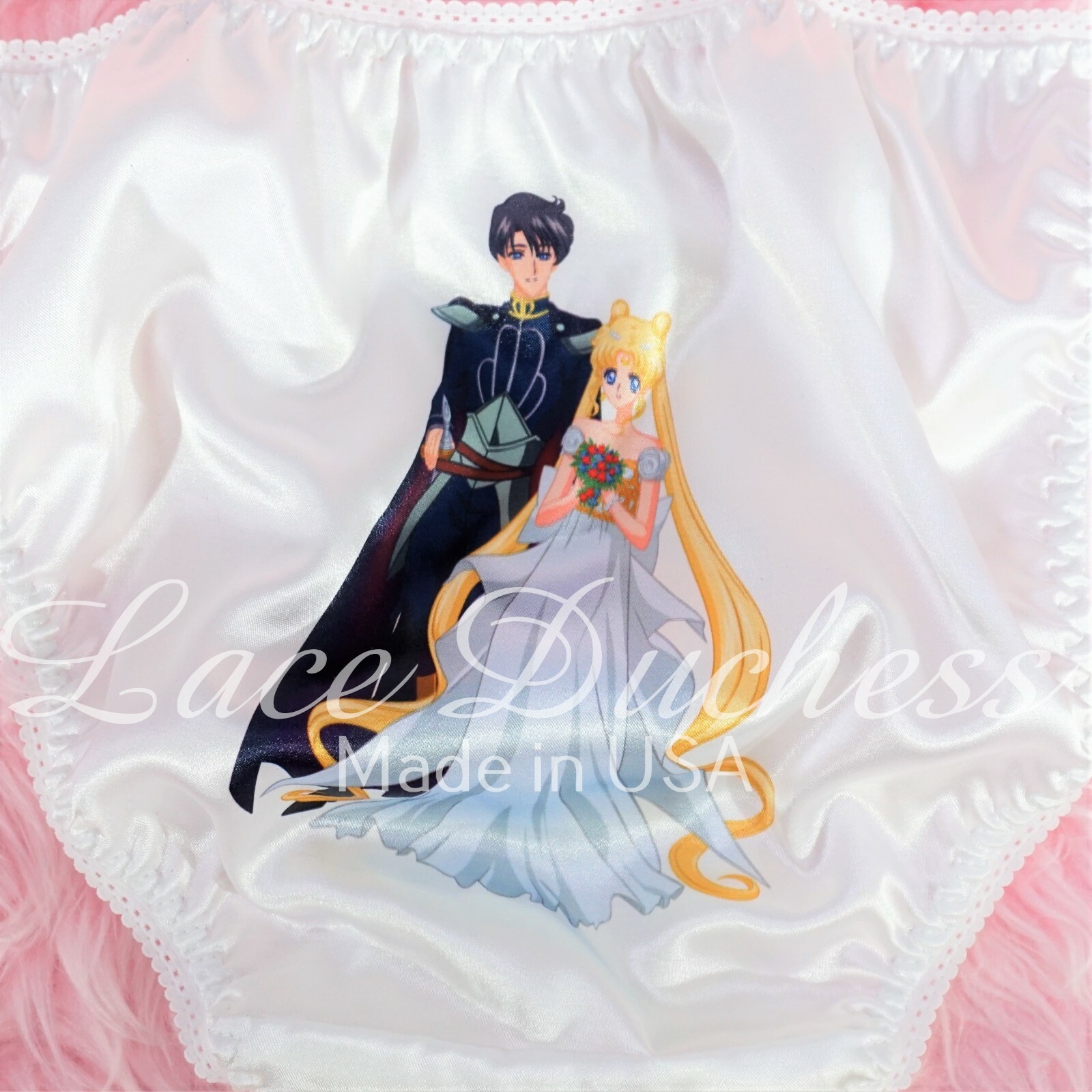 80s style SATIN Sailor Wedding White Ladies/ MENS Sissy string bikini Panties
