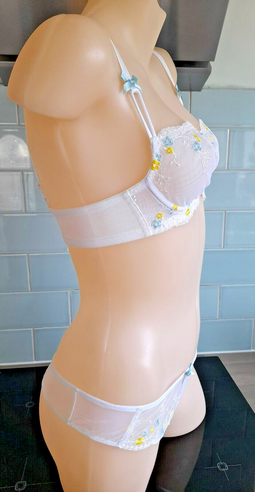 Cleo By Panache HARRY White/Yellow/Turquoise Sheer Mesh Thongboy