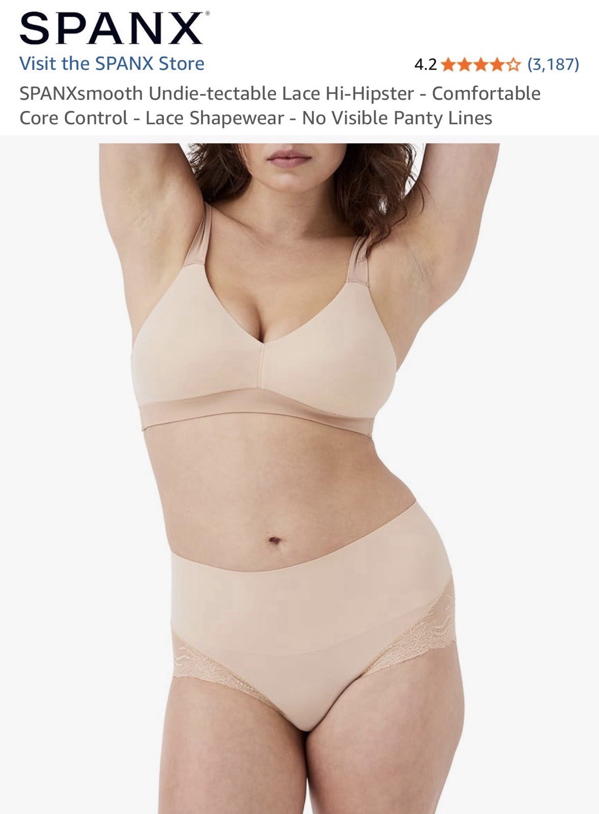 SPANX X-Large Soft Nude Undie-tectable Lace Hi-Hipster Panty