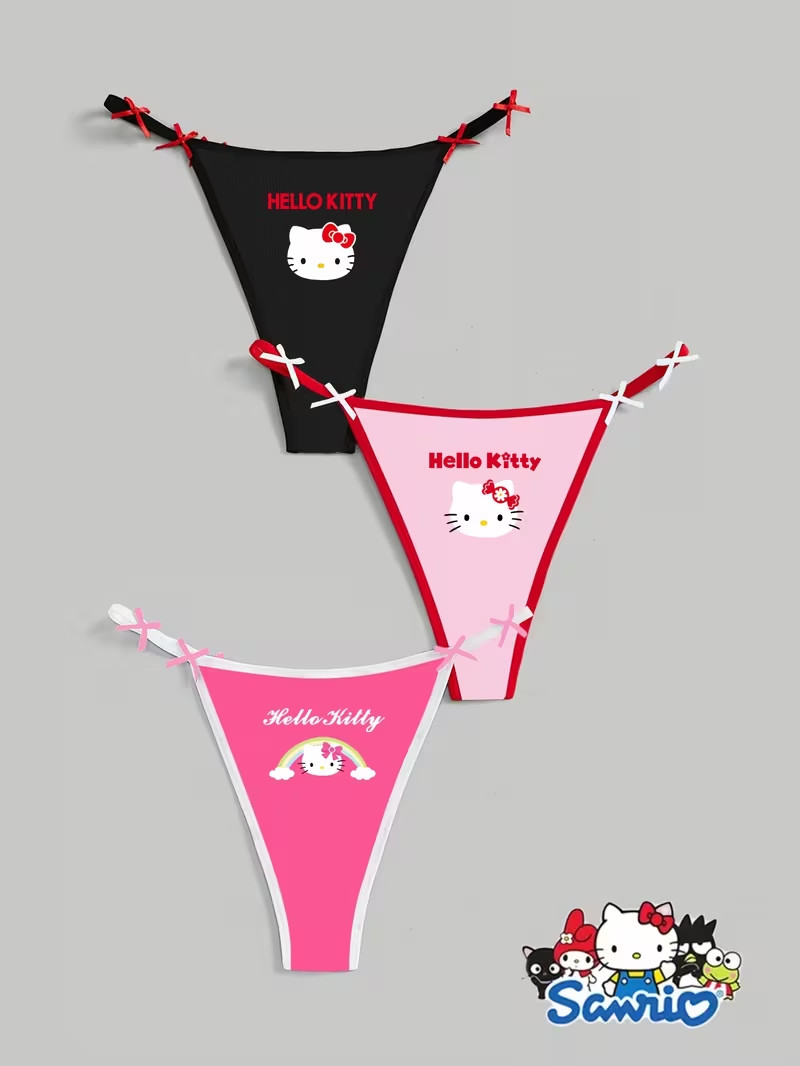 Sanrio Hello Kitty Pink Cute Cartoon Kawaii G-String Thong Panties – Pack of 3