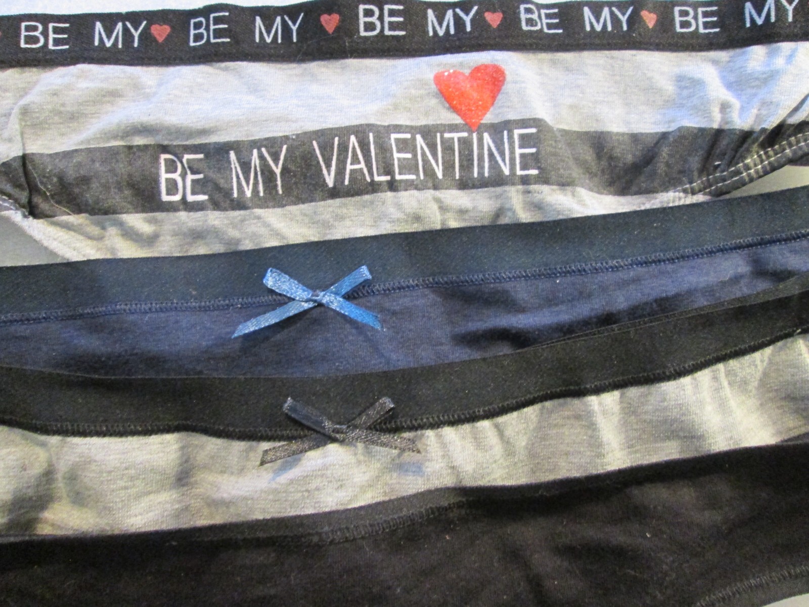 New 4 Ladies Thongs Cotton Panties💚Size XL💚Be My Valentine, Black, Blue,Gray💚
