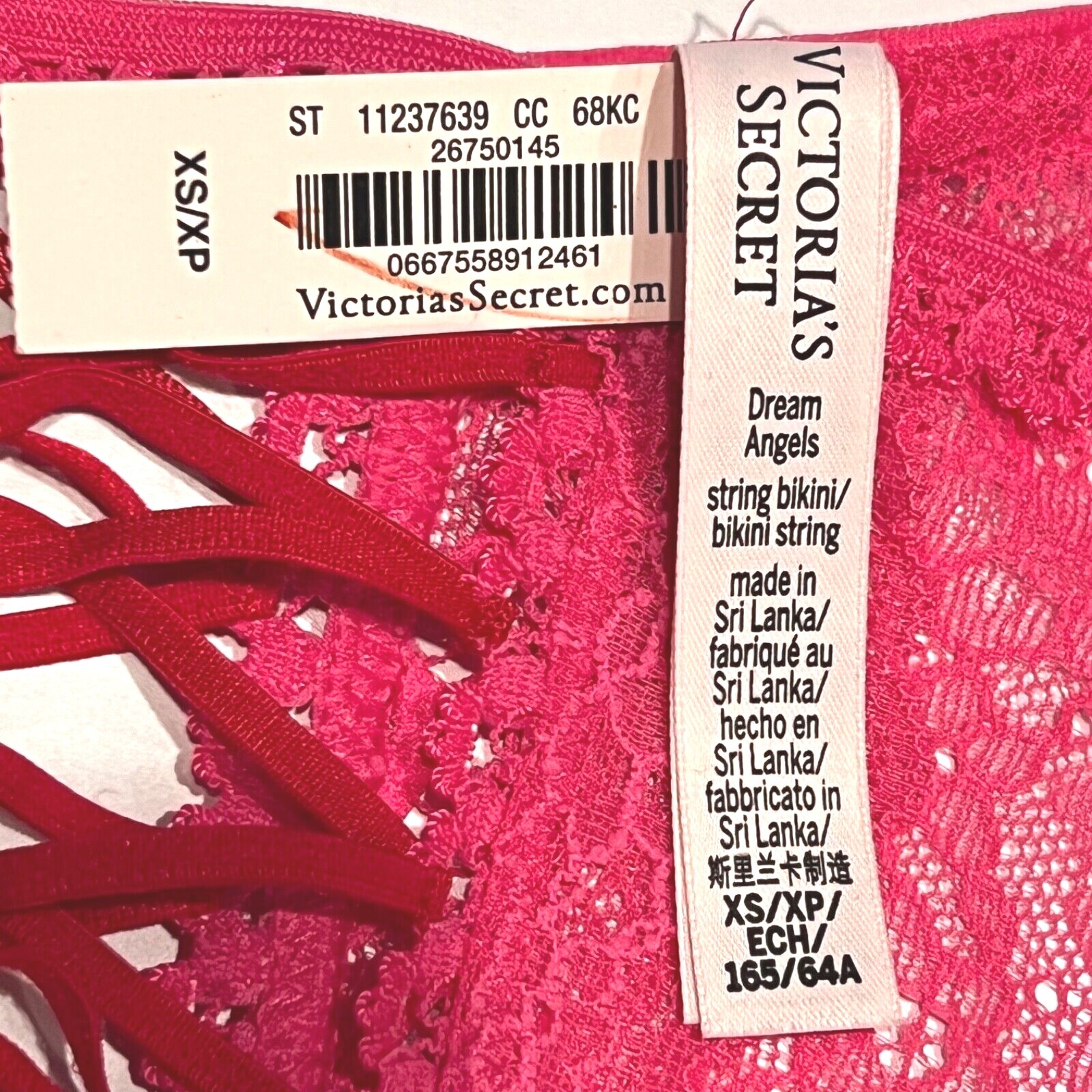 NWT VICTORIA’S SECRET Dream Angels String Bikini XS-M-L Pink Lace Red
