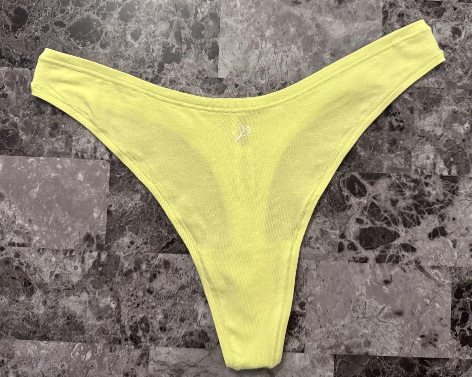 NWOT VICTORIA’S SECRET PINK CITRON COLOR WHITE P LOGO HIGH LEG THONG PANTIES