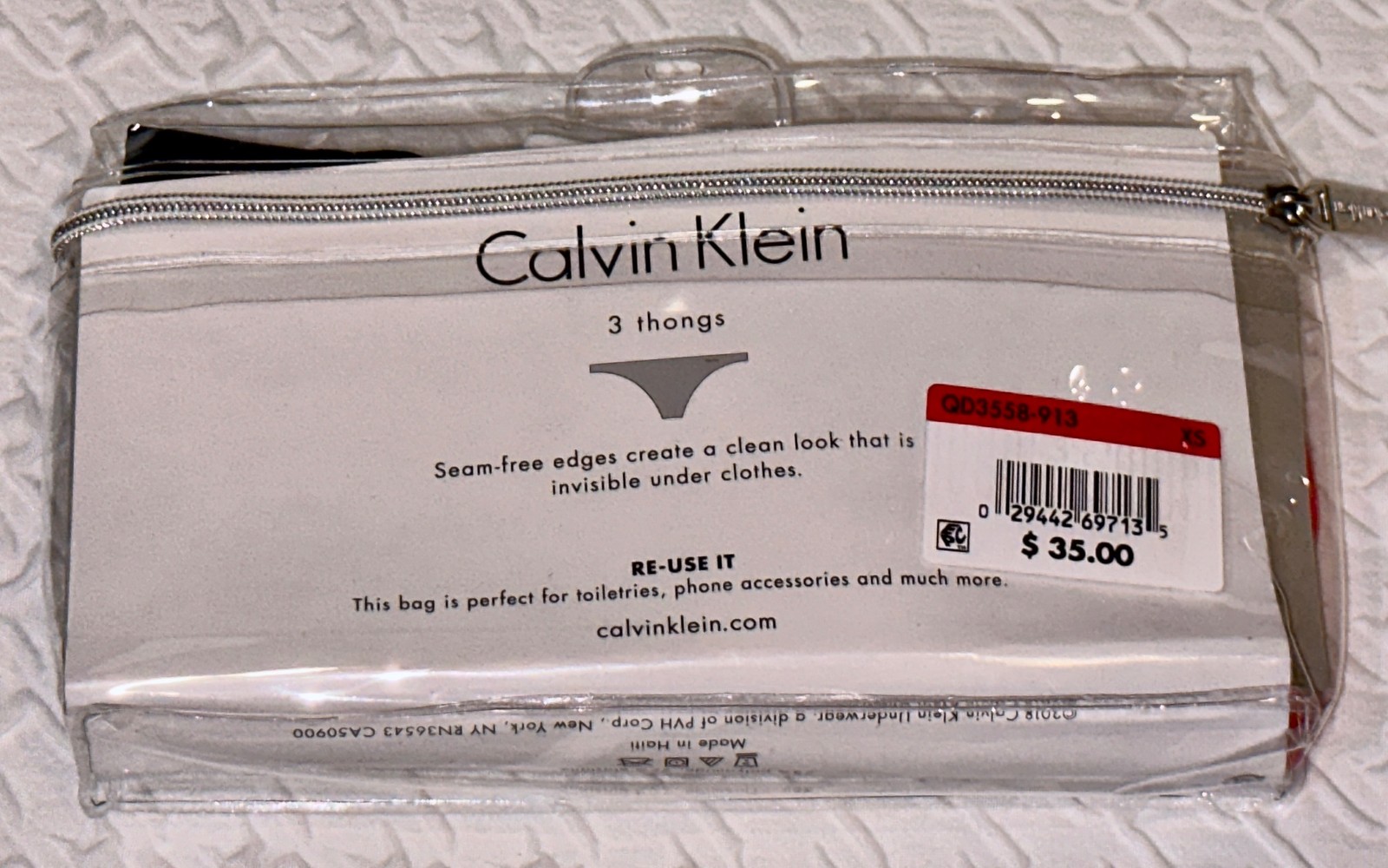 CALVIN KLEIN Invisibles Terra Cotta White Black 3 pk Thong Panty Womens Sz XS 4