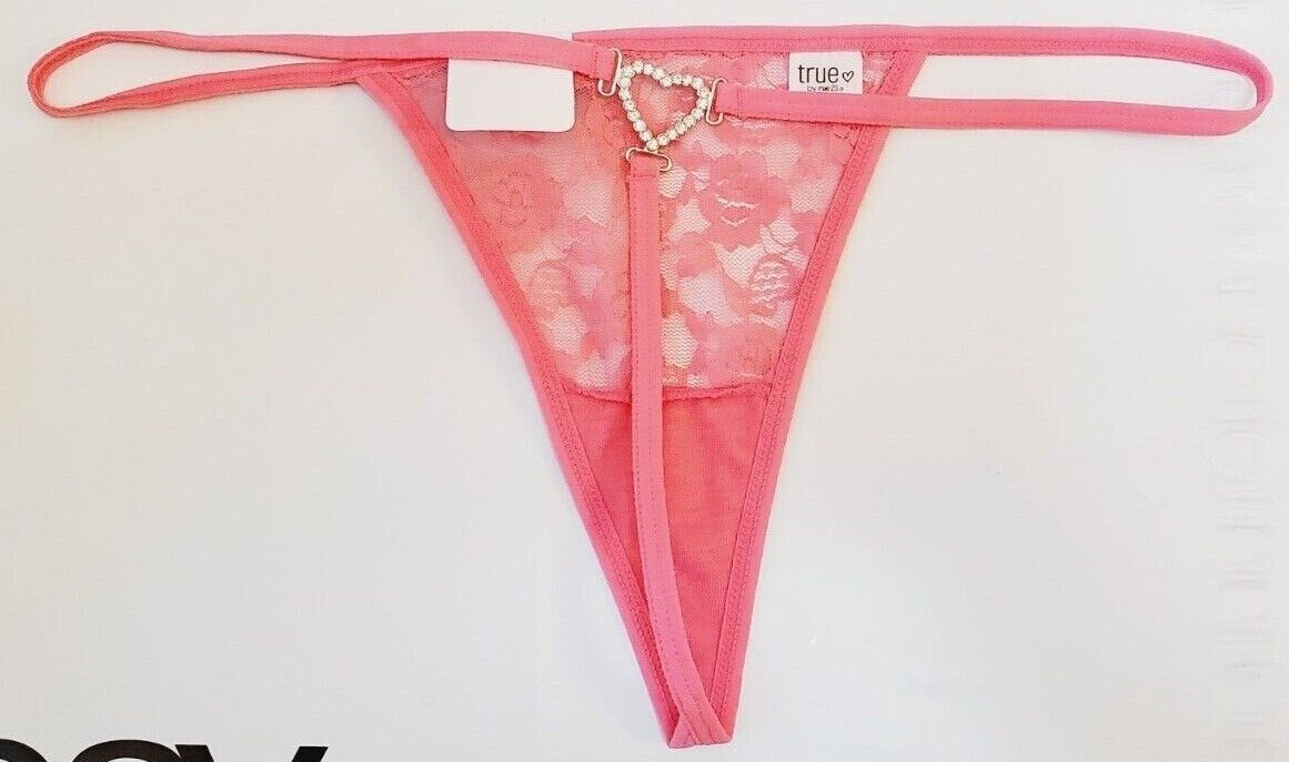 Rue 21 Women’s T Back Thong Panties MEDIUM Pink Heart Rhinestone New
