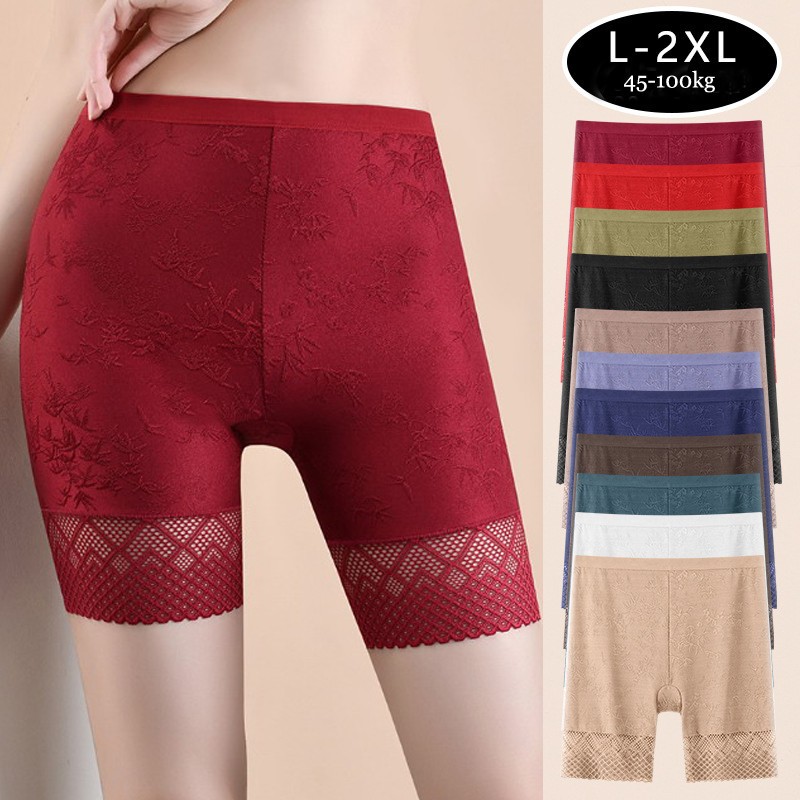 Women High waist Leggings Floral lace ice silk Plus size safety Underpants 92261