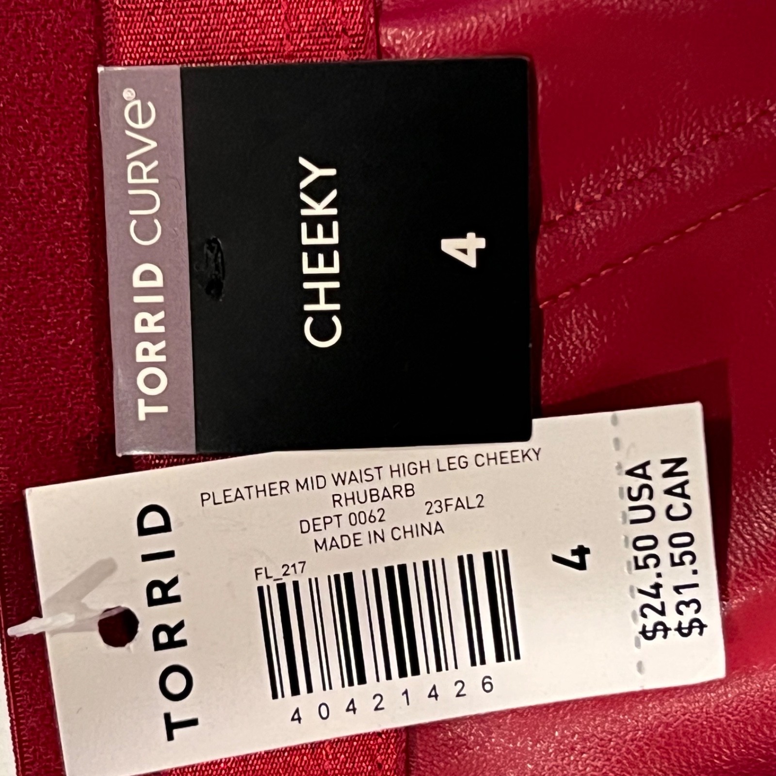 NWT TORRID Cheeky Pantie Sz 0X-1X-2X-3X-4X Red Pleather Mesh