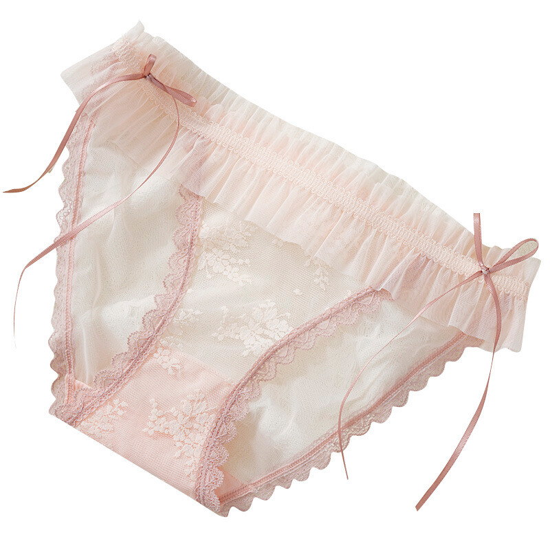 Women Traceless Sexy Lace Underwear Mid Waist Jacquard Bow Knot Underwear