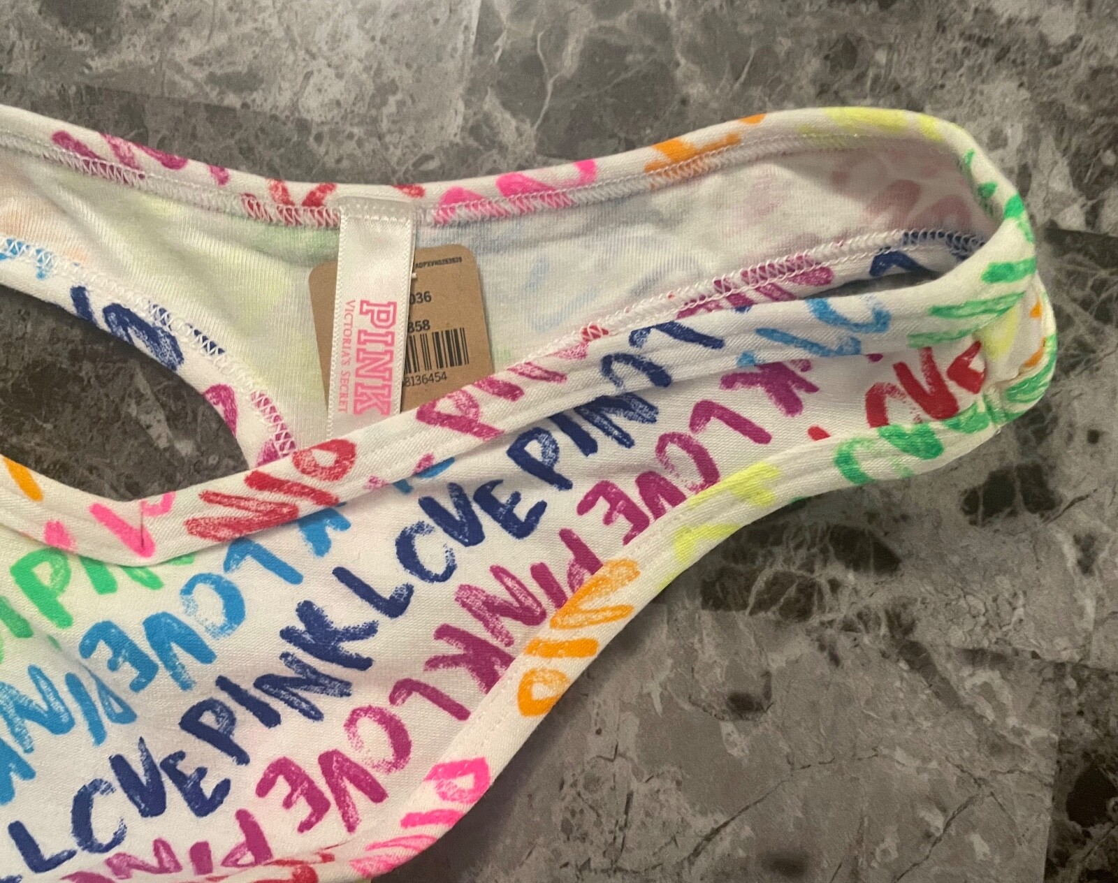 NWT VICTORIA’S SECRET PINK NEON YELLOW GREEN BLUE RAINBOW LOGO THONG PANTIES