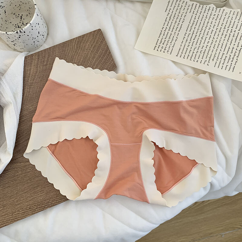 Women’s Color-blocking High Elastic Wormwood Crotch Pack Hip Mid Waist Panties