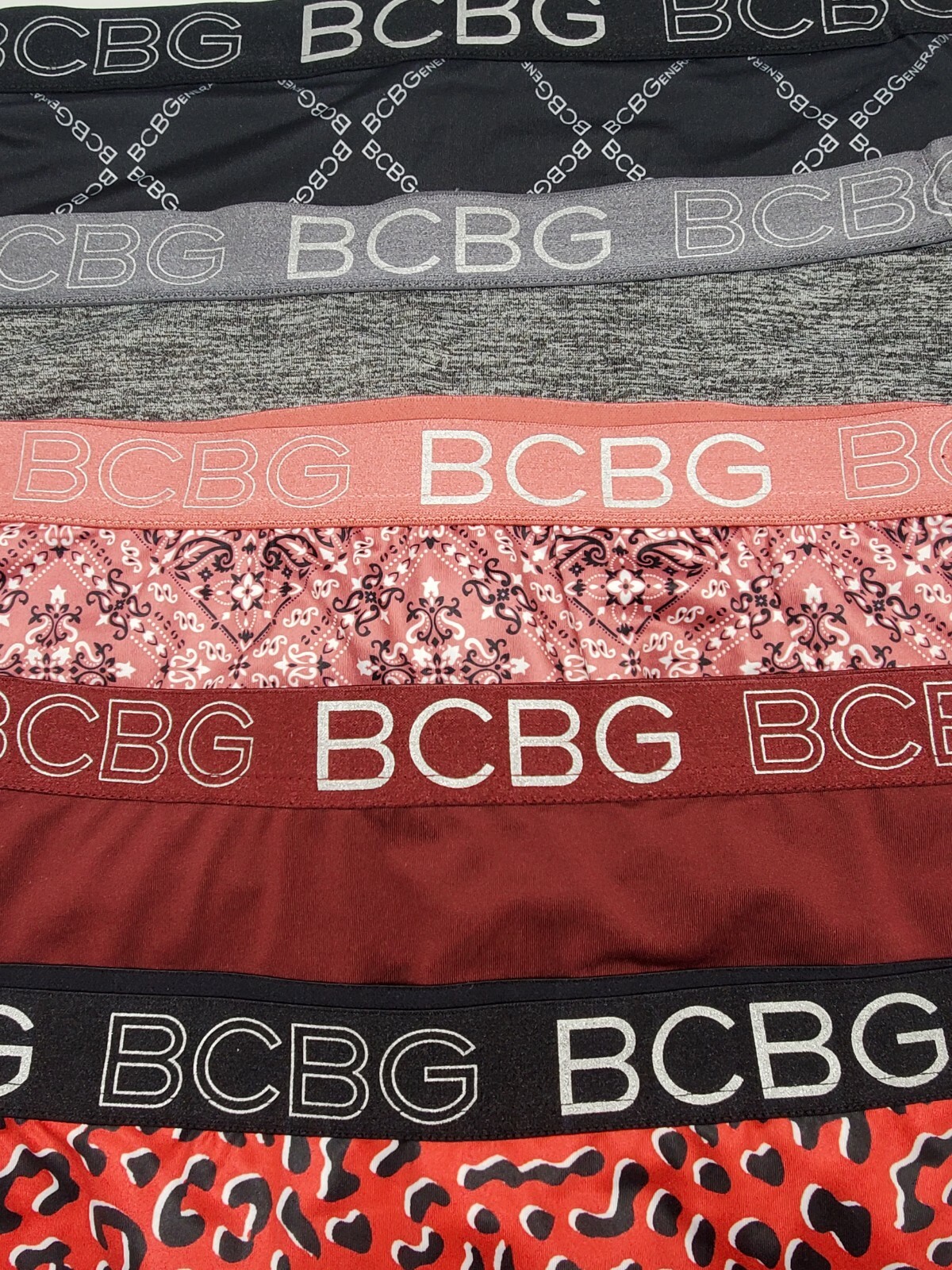 BCBG 5 Pack Logo Waistband Lace Cheeky Panties Black/Gray/Burgundy/Red/Mauve