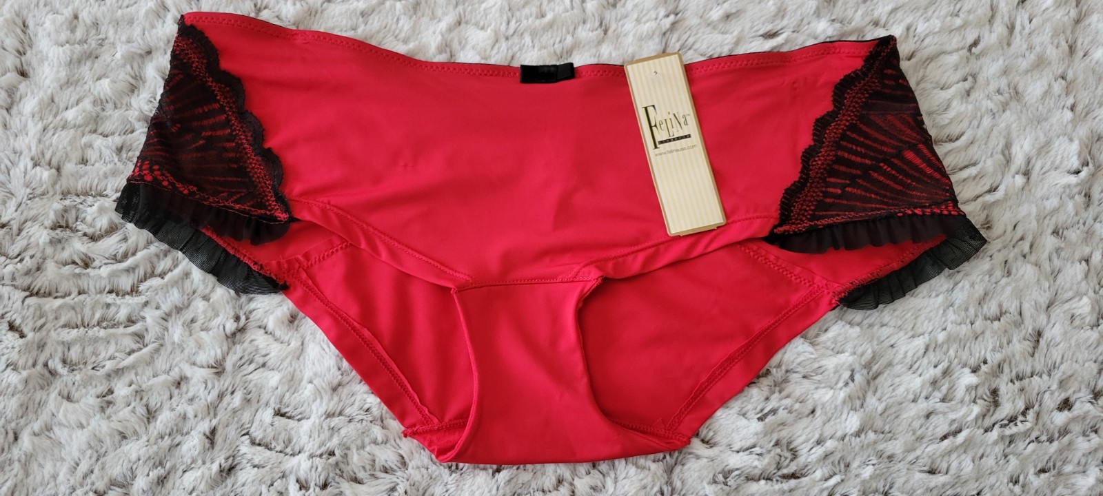 Felina Womens Red Panties with Black Lace Trim Size L- NEW WITH TAGS