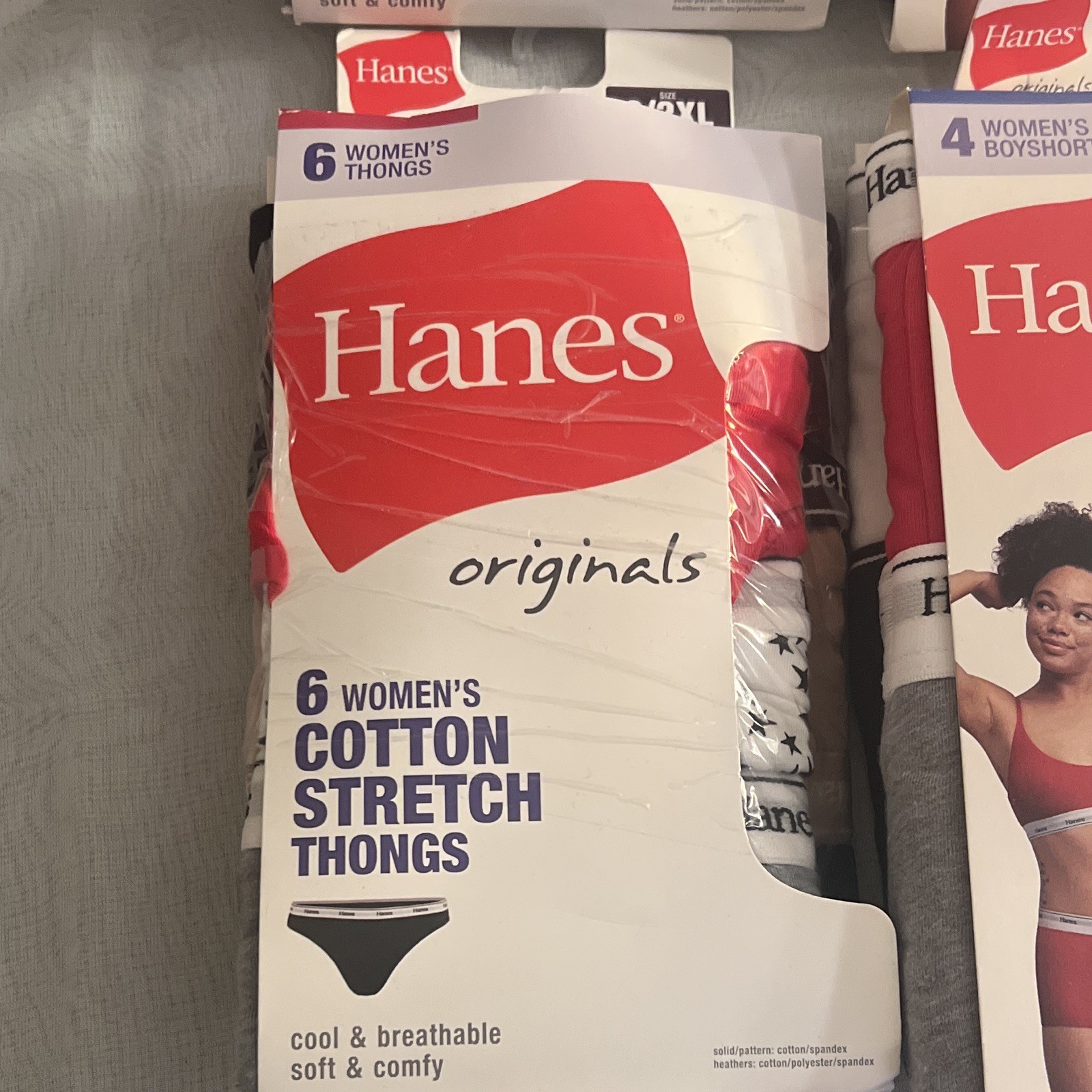 Hanes Originals Tagless Moisture Wicking Cotton Stretch Thong Panties 6 Pack 2XL
